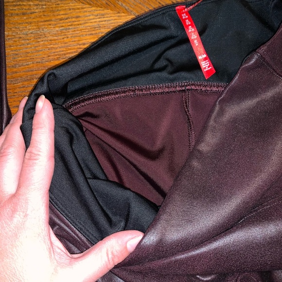 Spanx Women's Stretch Brown Faux Leather Leggings Tummy Control Slimming - Picture 10 of 11